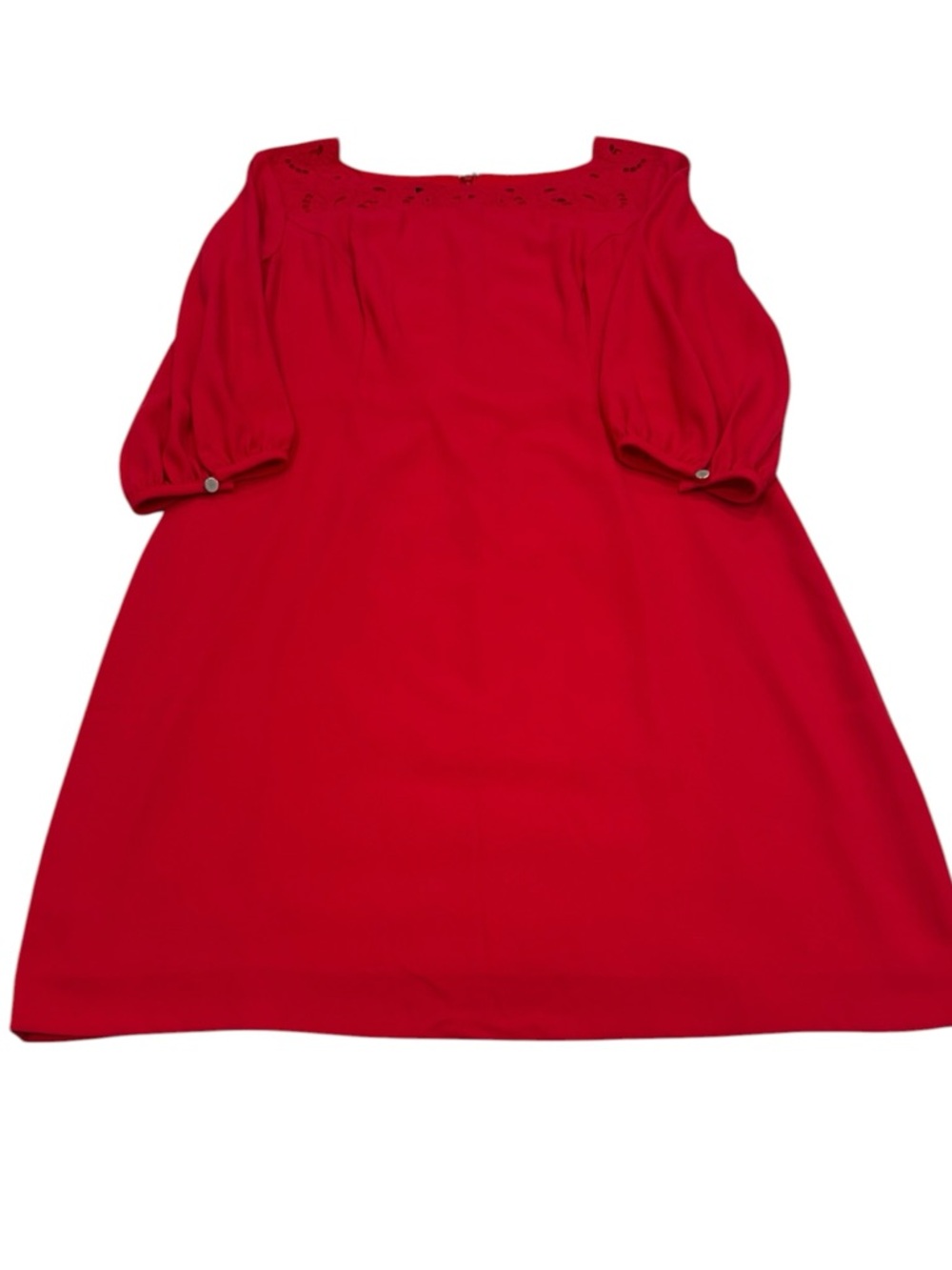 Talbots Red Long-Sleeve Dress with Crochet Yoke - Picture 4 of 5